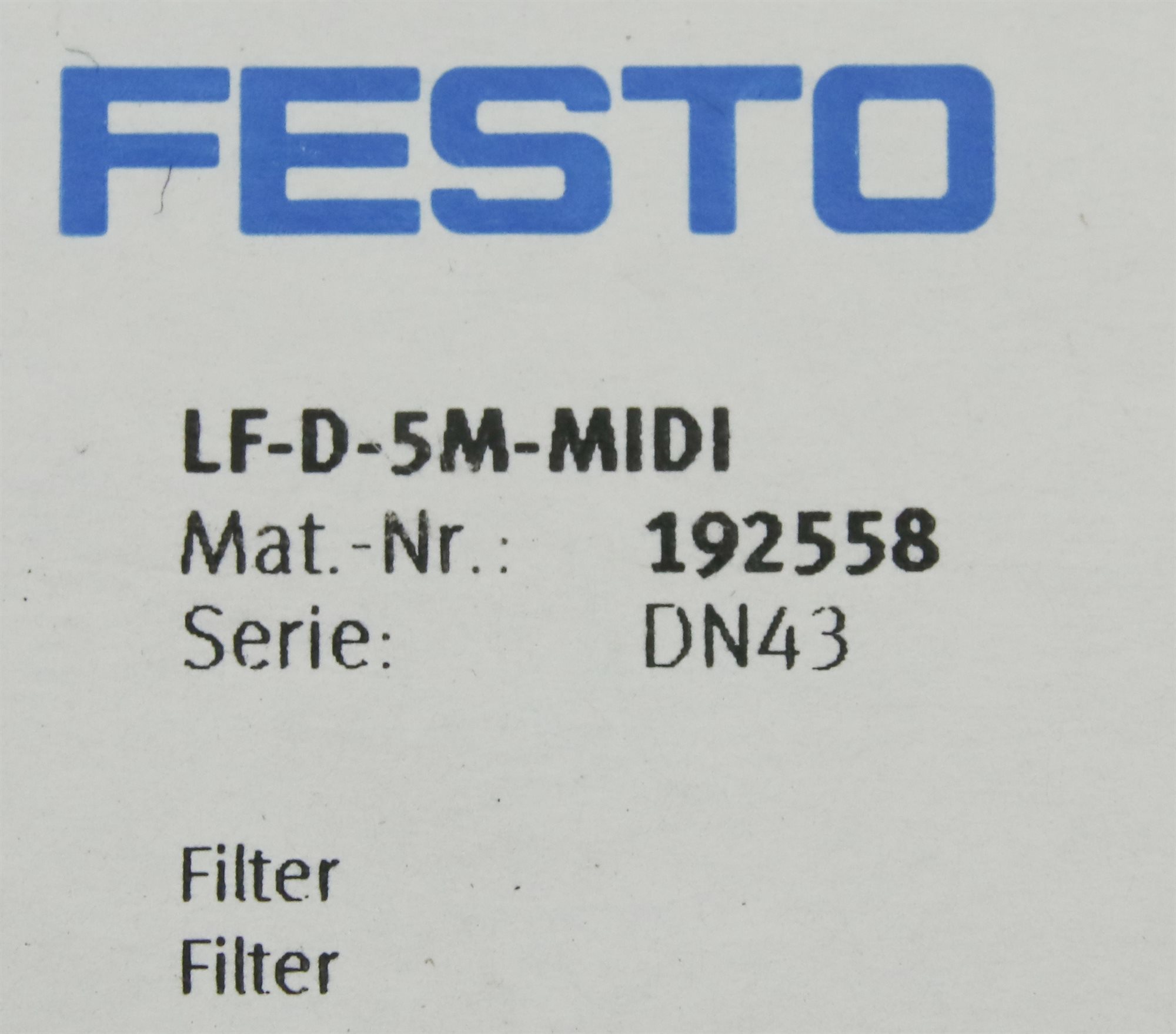 12172 FESTO LF FILTER, D SERIES, 5UM, 240 PSI, P/N: 192558 (NEW